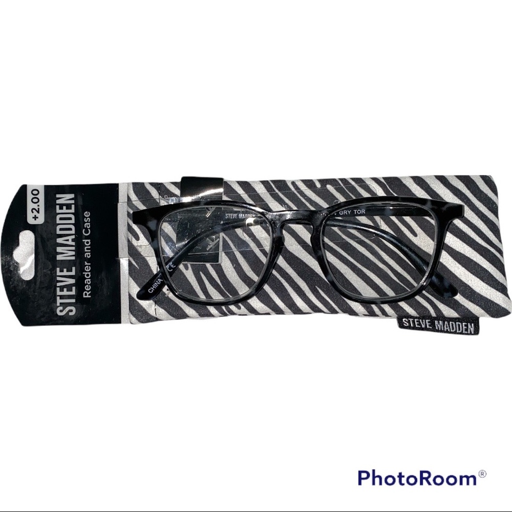 NEW! STEVE MADDEN Readers +2.00 With Soft Zebra Case Black Gray Leopard Design